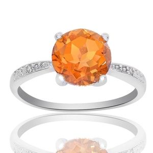 Sterling Silver Citrine and Diamond Accent Ring